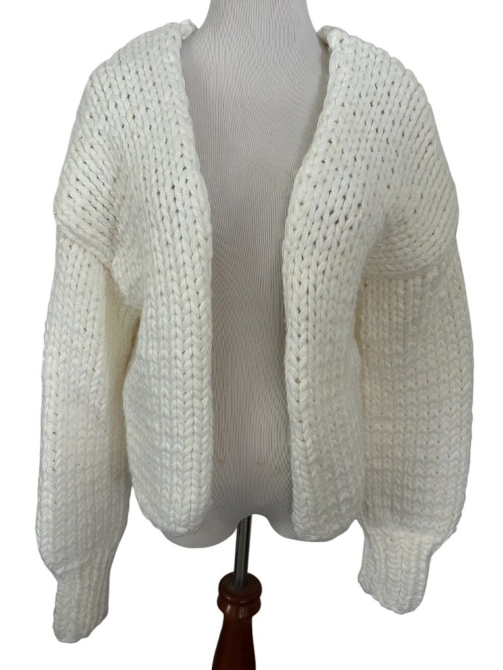 Fashion Nova Women's Size L Large Open Front Chunky Knit Cardigan Sweater White